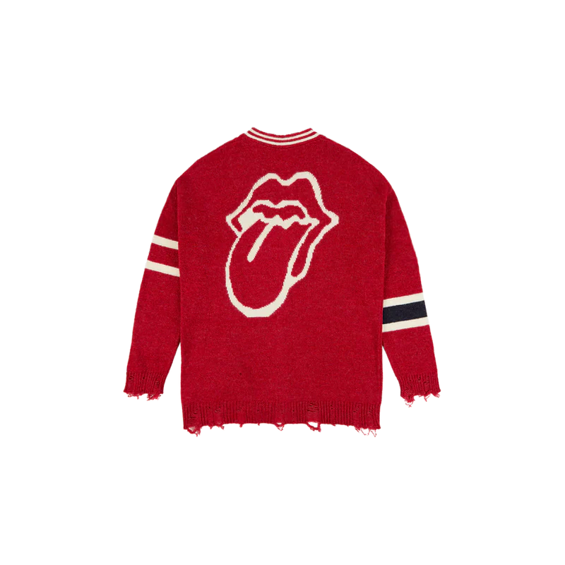 DISTRESSED RED VARSITY CARDIGAN - Image 4