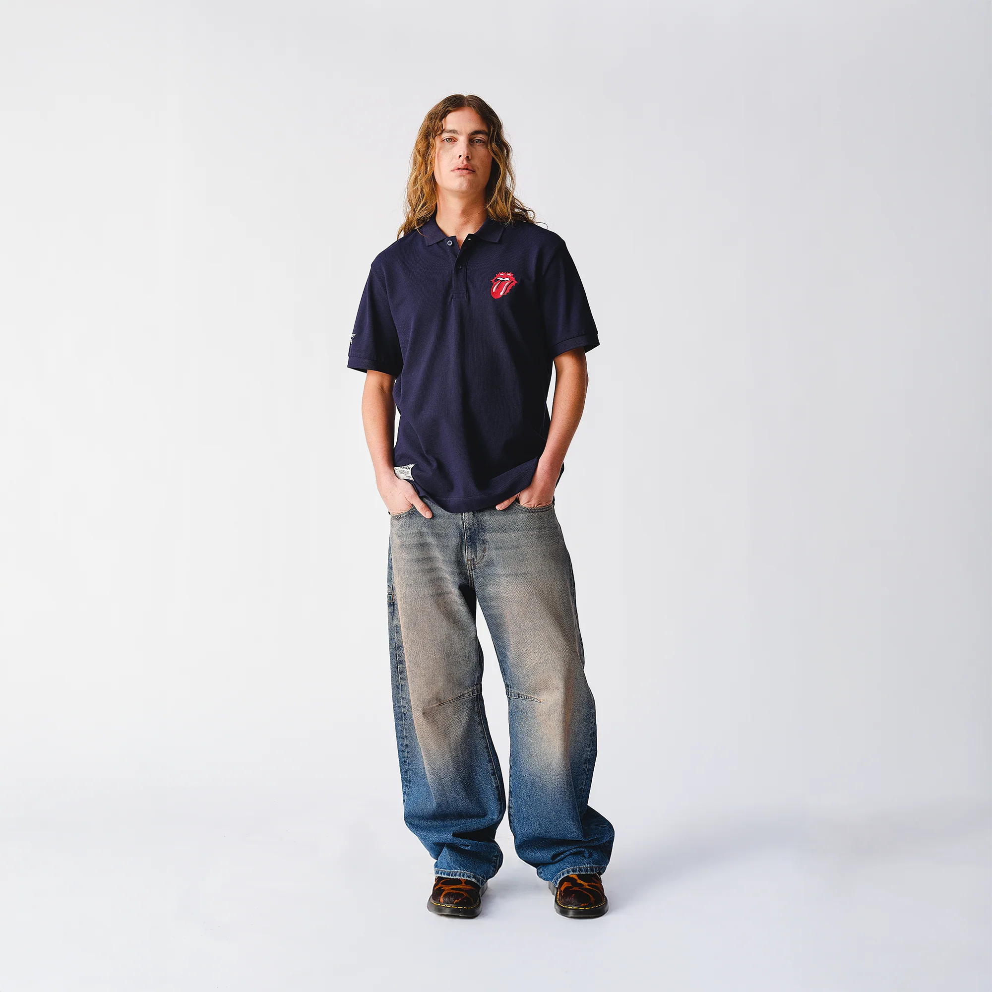 Scorching Stones Tongue Embroidered Navy Polo Shirt - Image 2